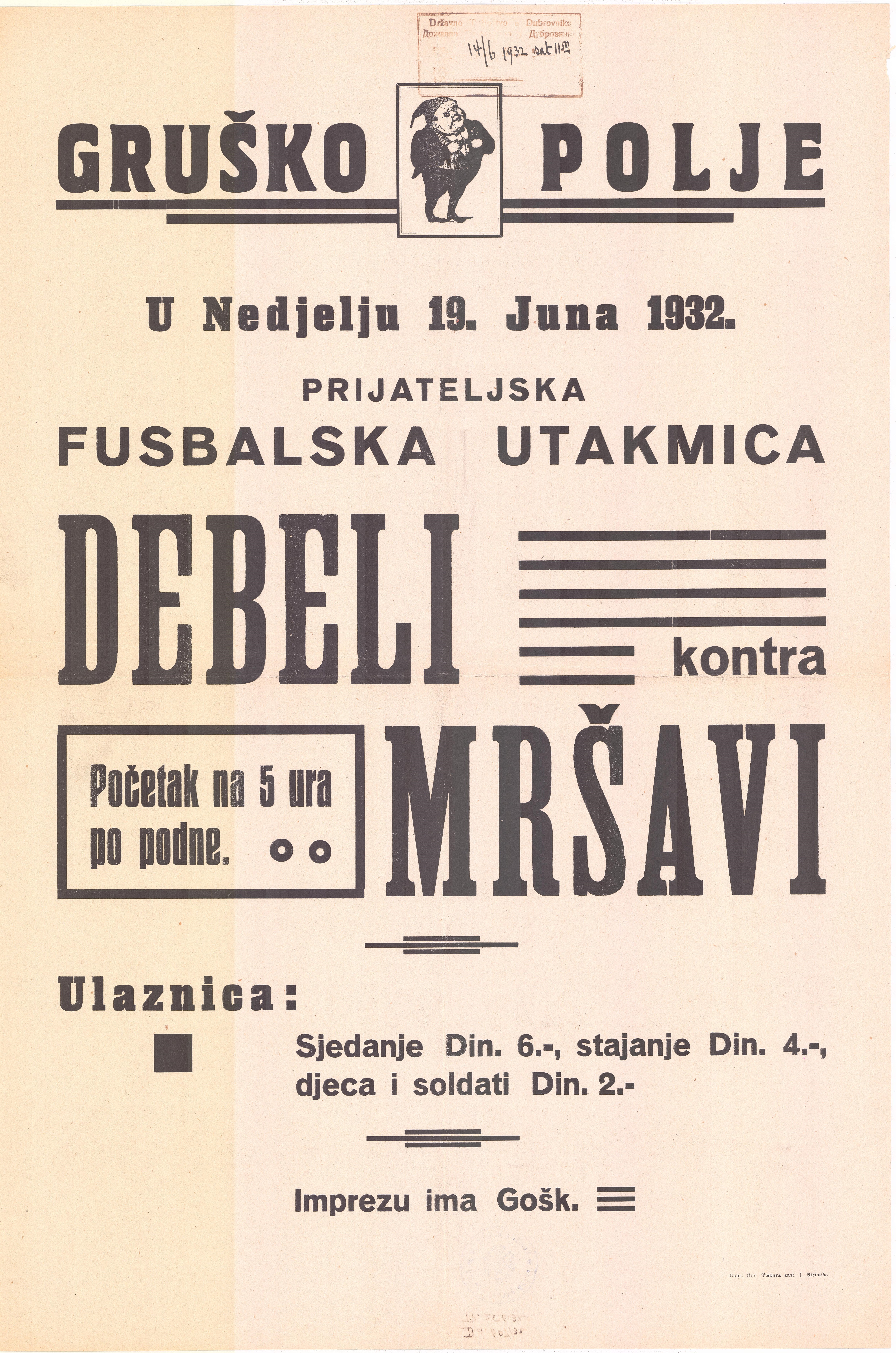 Plakat za nogometnu utakmicu 1932. godine